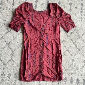 Ecote Red Button-Down Mini Dress